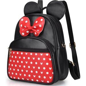 🆕 Dksyee Leather Cute Mini Mouse Women Black Bowknot PolkaDot Toddler Backpack